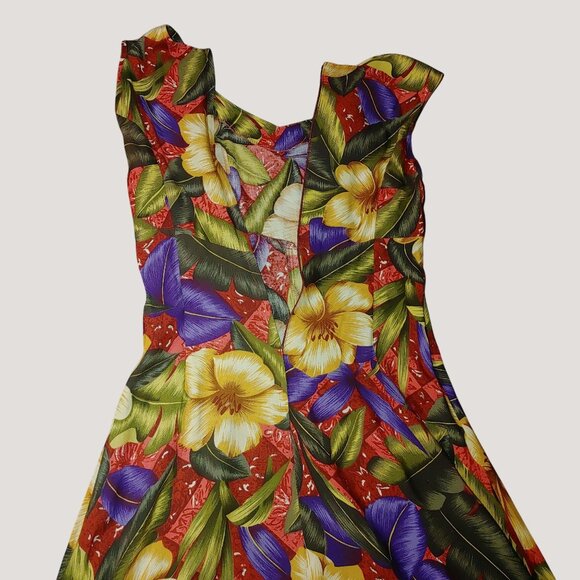 Eben Maxi Dress Bold Tropical Print Sleeveless Zippered Back Vintage Floral - Picture 3 of 8